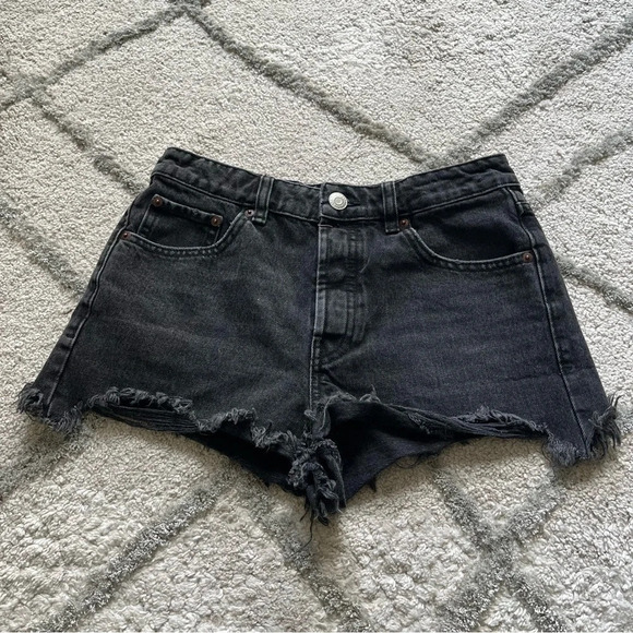 Zara Pants - Zara black wash denim jean shorts high rise button fly cut offs 4